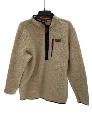 Patagonia Retro Pile Fleece Pullover Men’s Large Tan 1/4 Zip Sherpa Jacket Cream